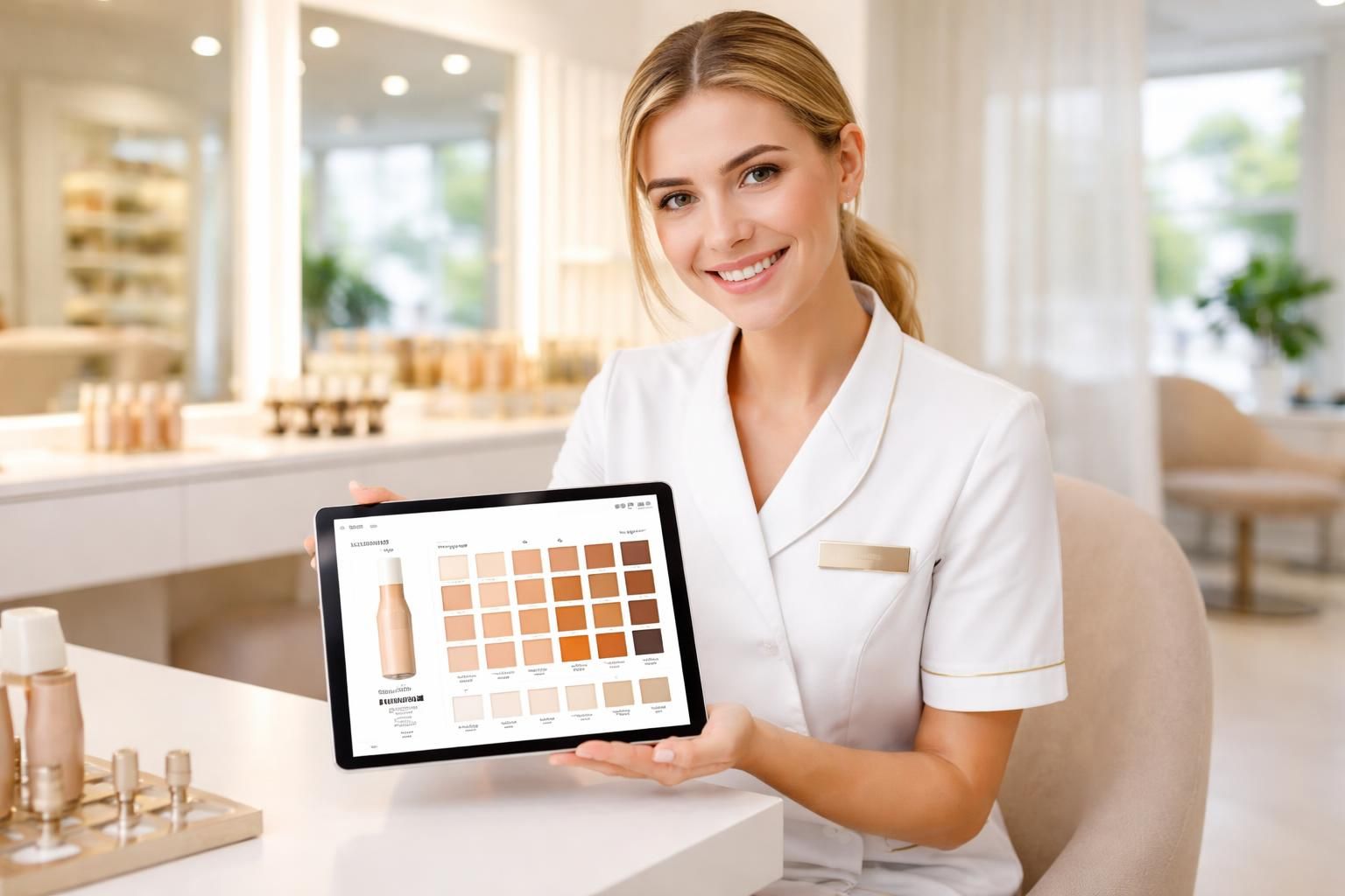 découvrez comment une tablette samsung facilite le choix de la teinte de maquillage en institut, pour un rendu parfait et personnalisé.
