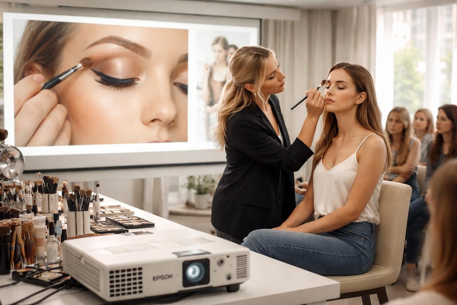 découvrez comment le vidéoprojecteur epson assure une image nette et fidèle lors de votre masterclass maquillage pour une expérience visuelle optimale.