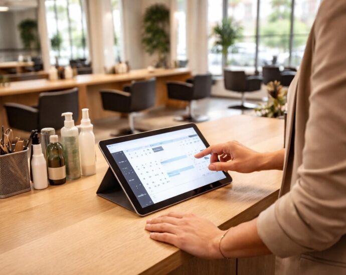 gérez facilement les rendez-vous du salon de coiffure directement au comptoir grâce à notre tablette tactile intuitive et rapide.