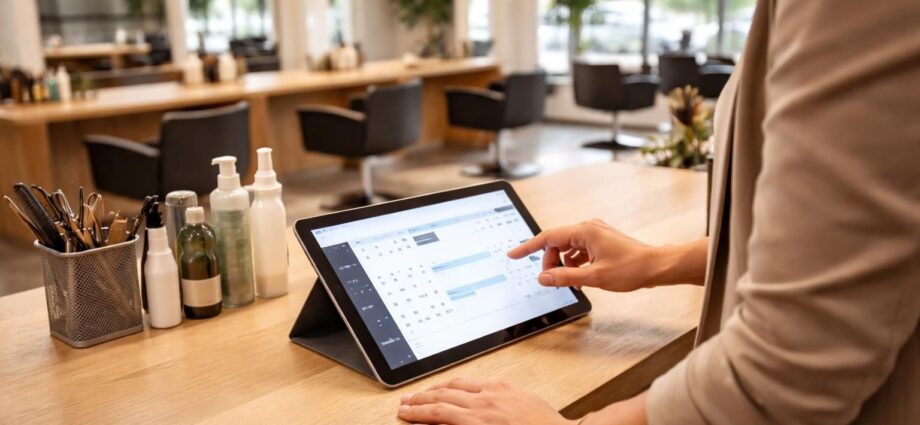 gérez facilement les rendez-vous du salon de coiffure directement au comptoir grâce à notre tablette tactile intuitive et rapide.