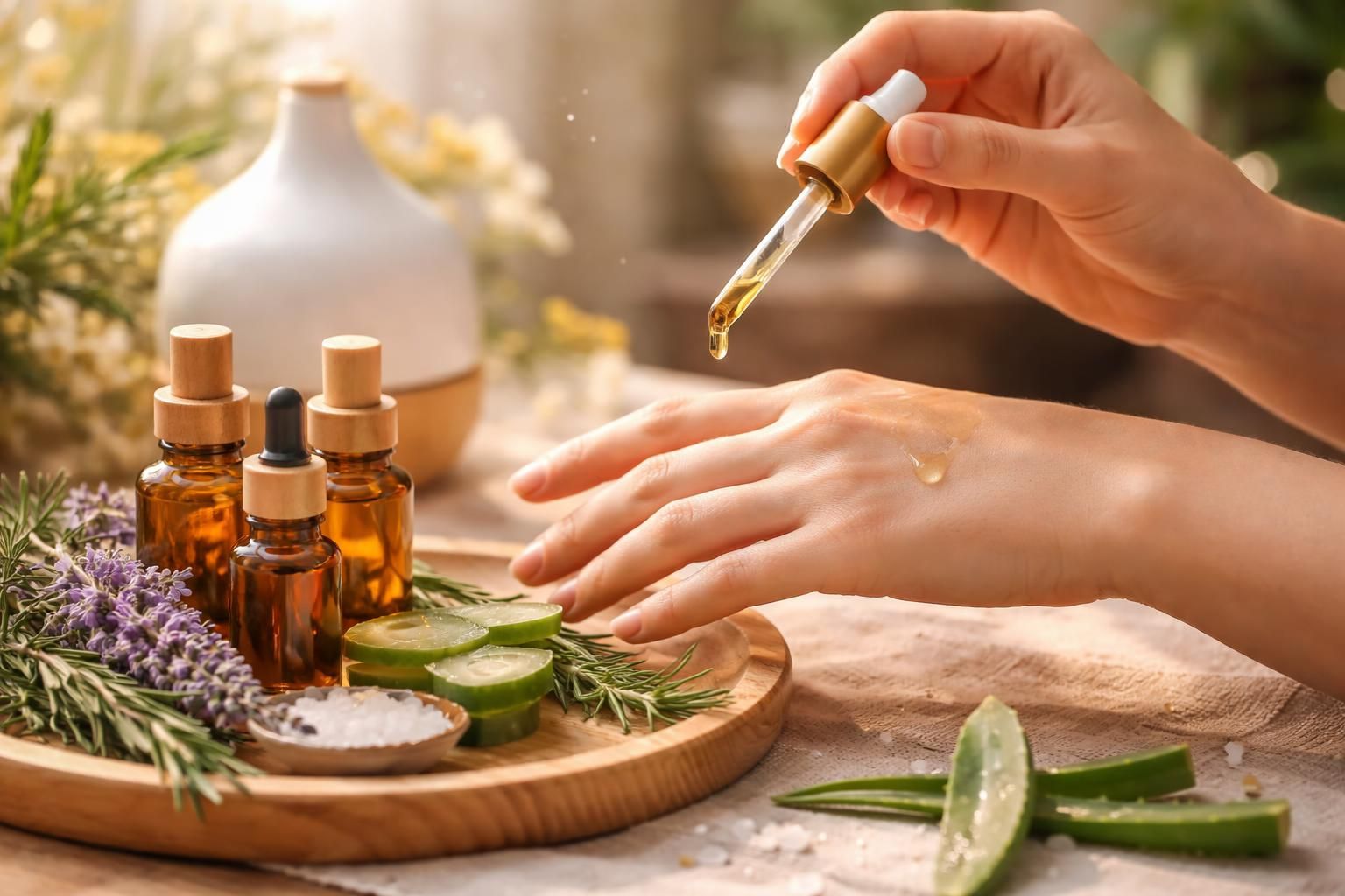 découvrez comment les huiles essentielles peuvent hydrater en profondeur votre peau sèche et lui redonner douceur et éclat naturellement.