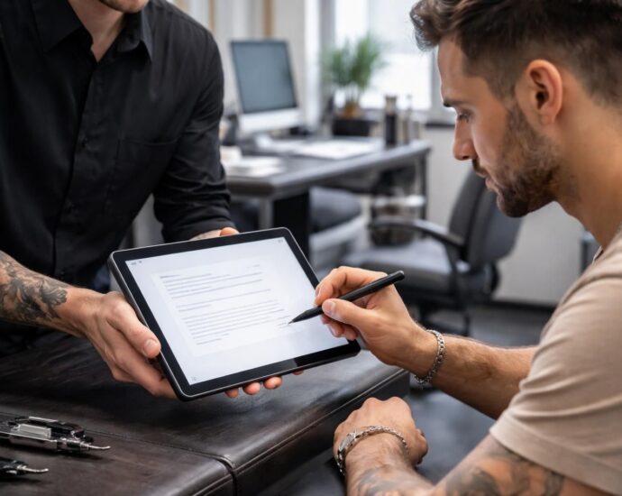 simplifiez la signature des consentements de tatouage grâce à une tablette tactile microsoft avec un workflow propre et efficace.