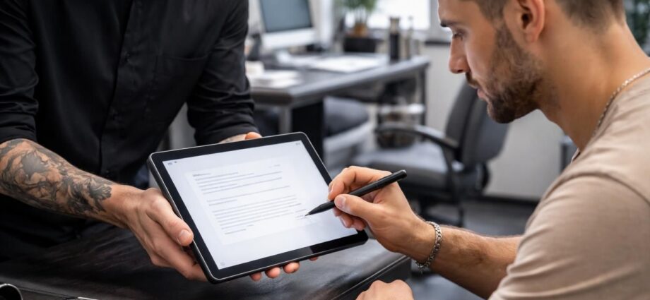 simplifiez la signature des consentements de tatouage grâce à une tablette tactile microsoft avec un workflow propre et efficace.