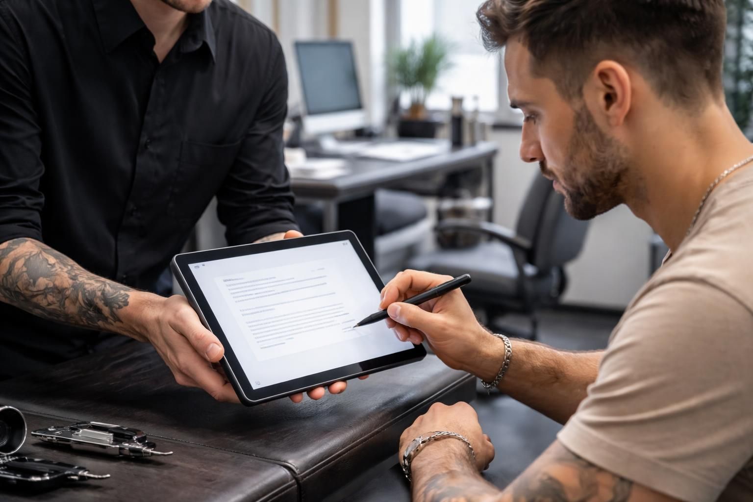 simplifiez la signature des consentements de tatouage grâce à une tablette tactile microsoft avec un workflow propre et efficace.